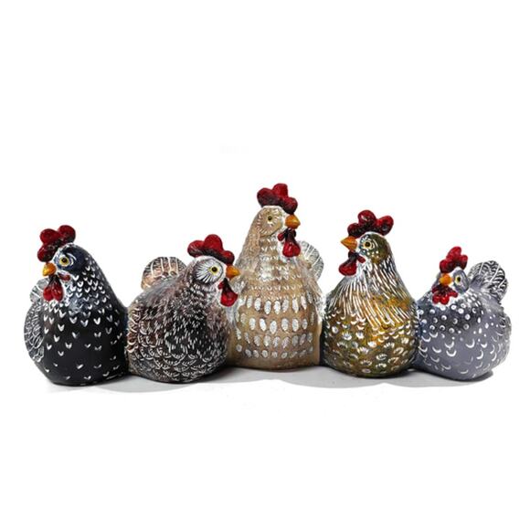 NWT ~ Set/5 Modern Farmhouse Barnyard Chicken Rooster Family Sculpture - Picture 4 of 4